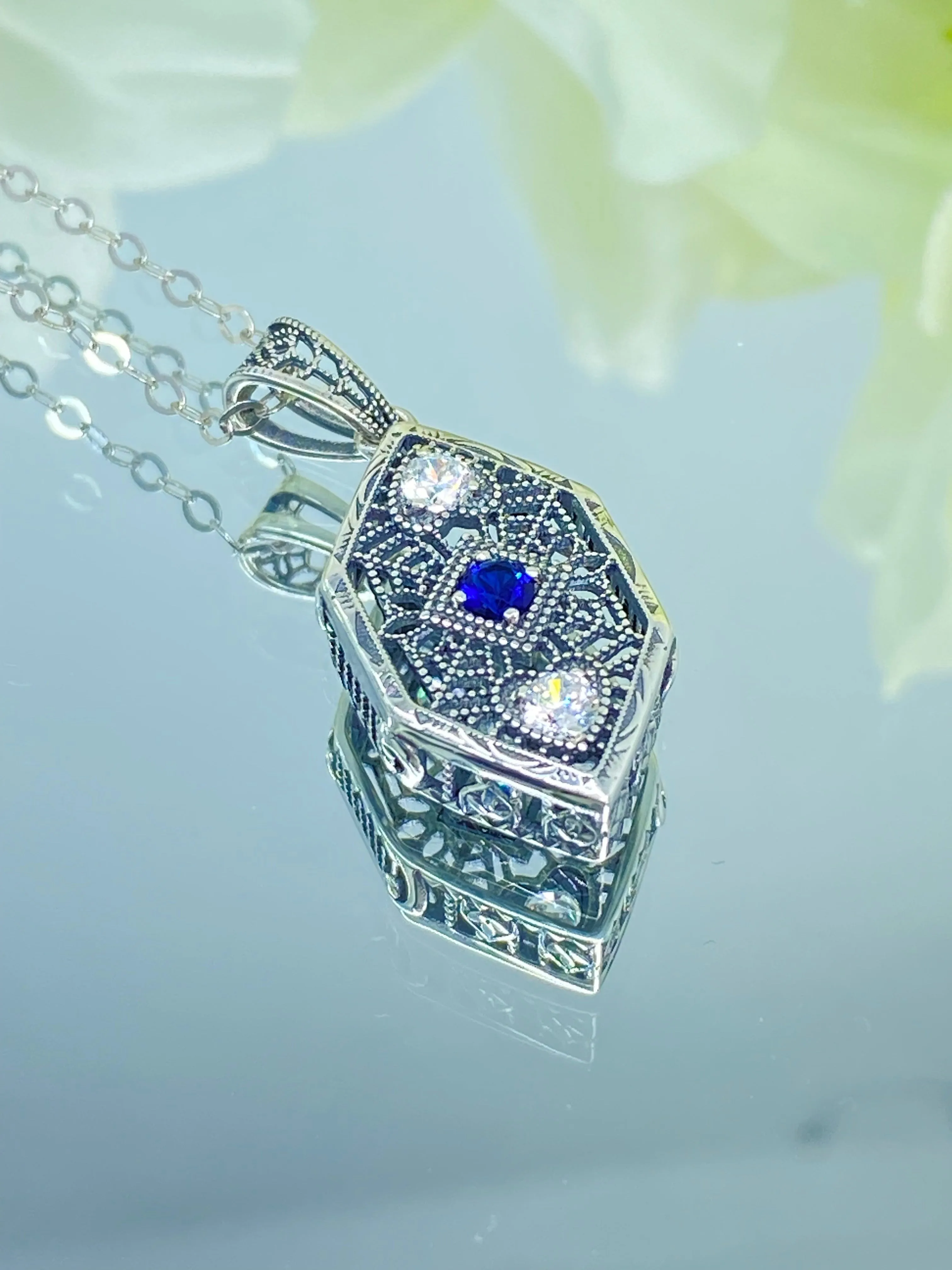 Sapphire Pendant, Art Deco Revival Jewelry #D231