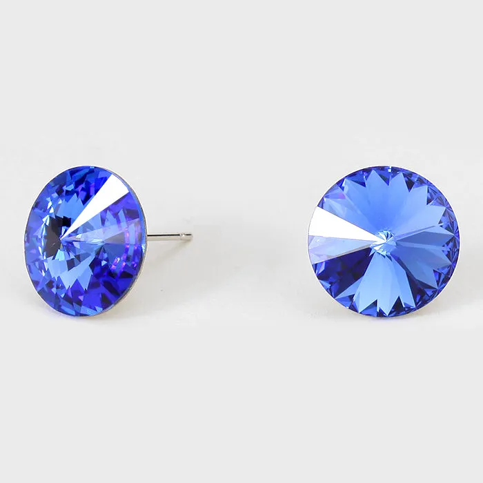 Sapphire Small Round Crystal Stud Earrings | 15mm = 0.59" | 114080