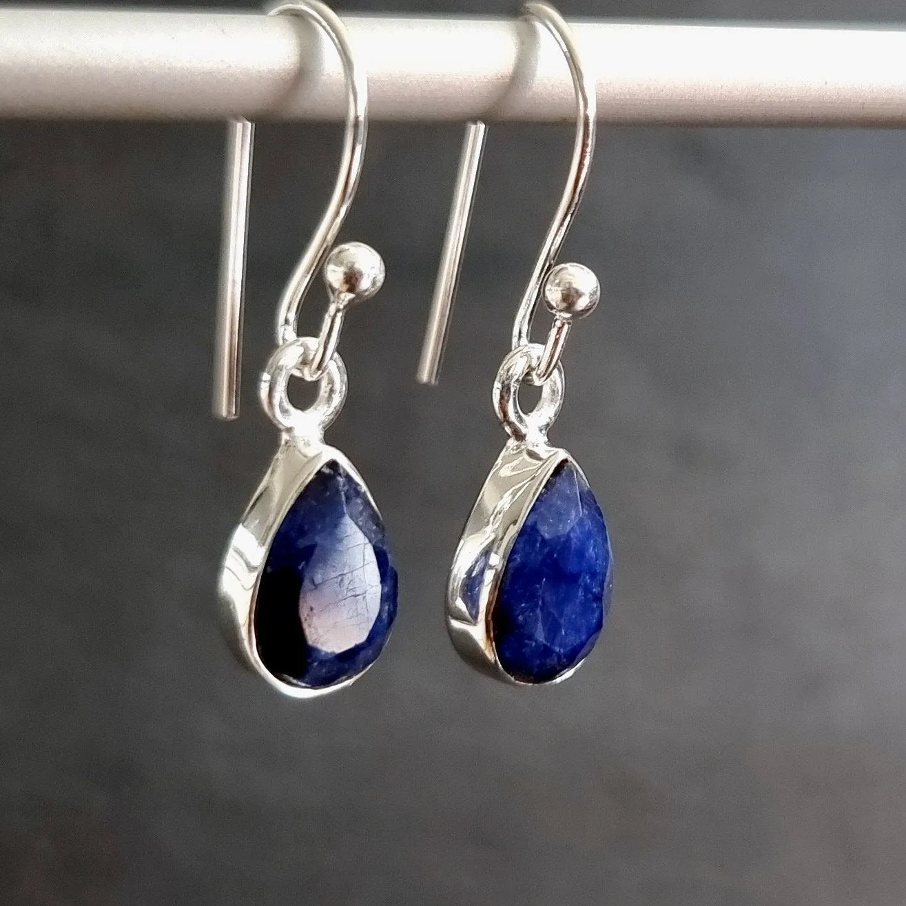 Sapphire Teardrop 9mm x 6mm 925 Silver Earrings, E5S
