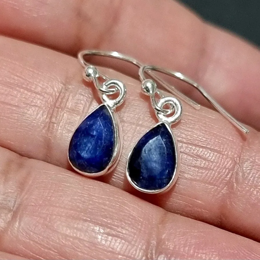 Sapphire Teardrop 9mm x 6mm 925 Silver Earrings, E5S