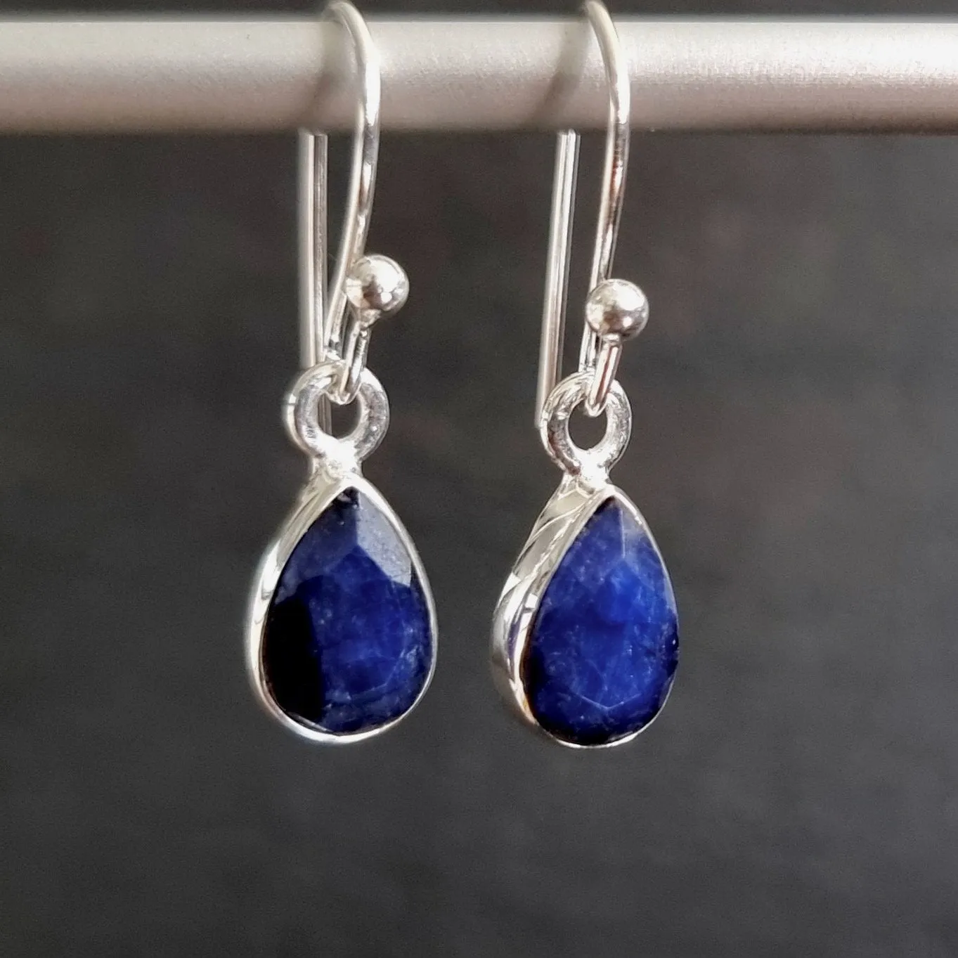 Sapphire Teardrop 9mm x 6mm 925 Silver Earrings, E5S