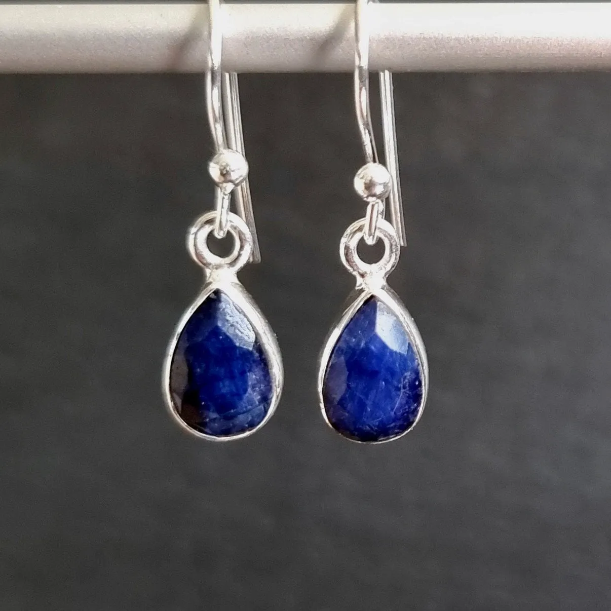 Sapphire Teardrop 9mm x 6mm 925 Silver Earrings, E5S