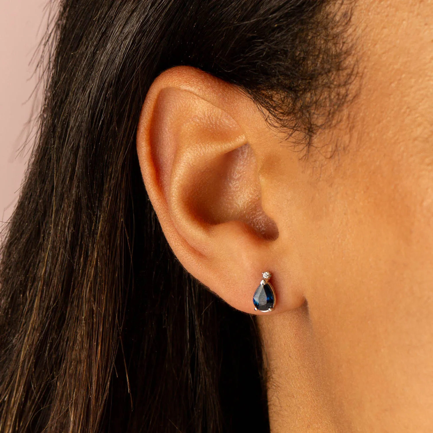 Sapphire Teardrop Stud Earring 14K