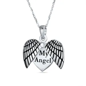 Saying MY ANGEL Heart Locket Necklace Pendant for Daughter in Sterling Silver