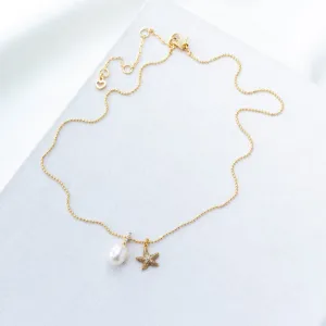 Sea Star Starfish Pearl Charm Pendant Necklace