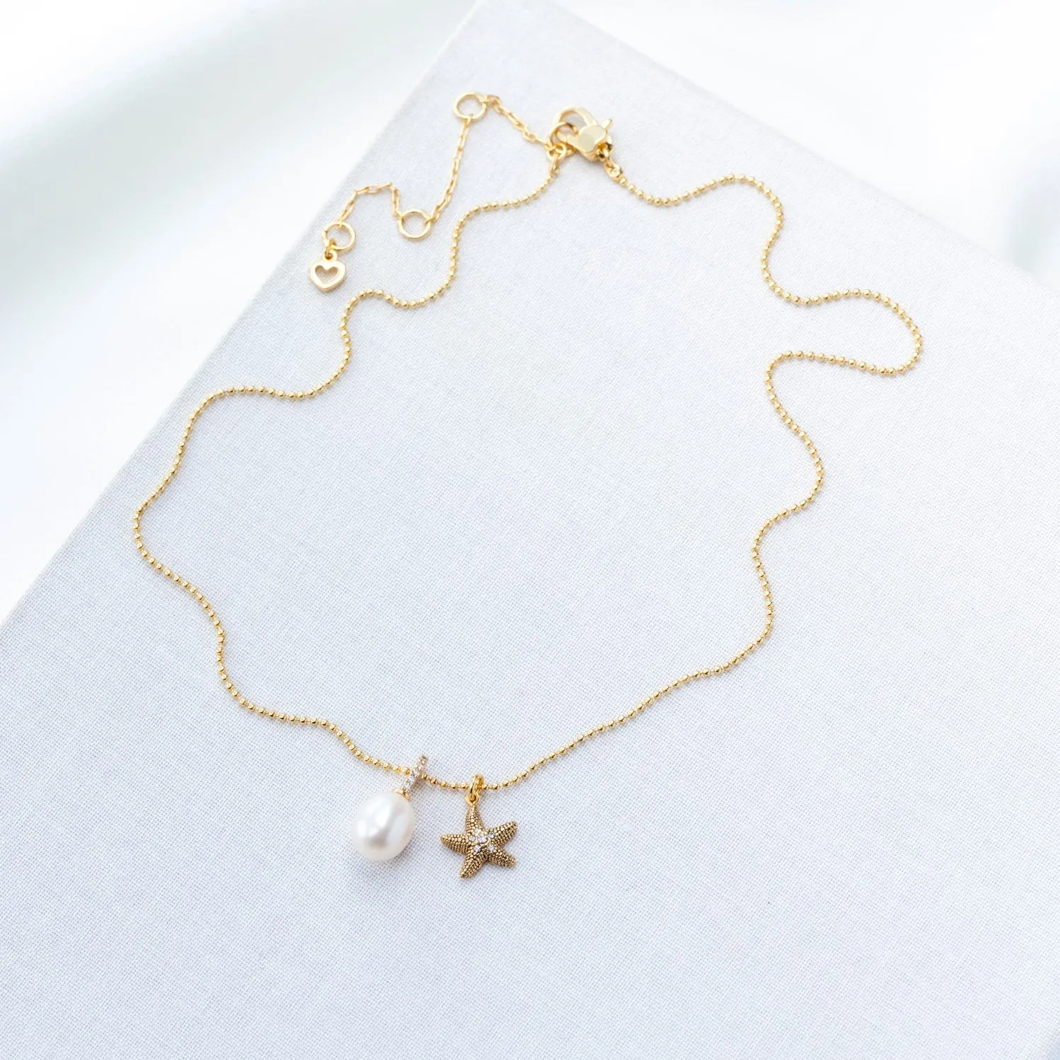Sea Star Starfish Pearl Charm Pendant Necklace