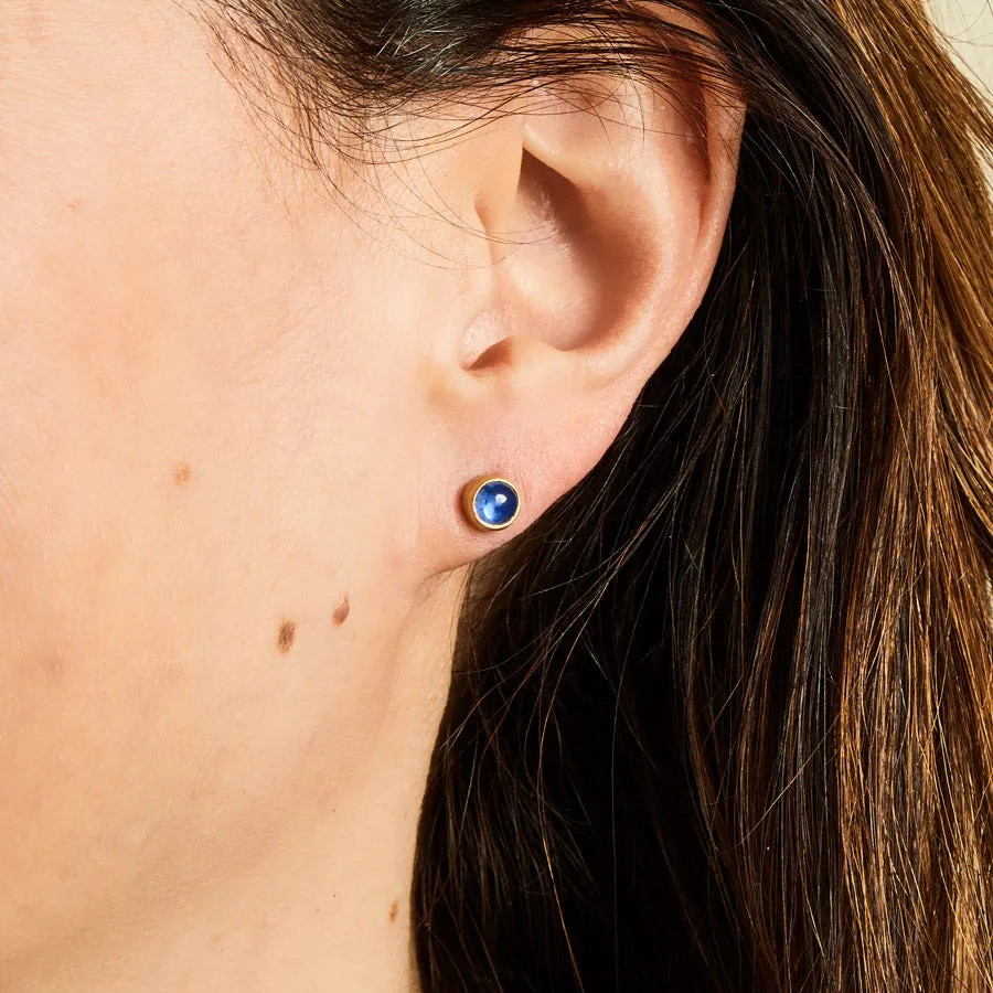 Sedona Cabochon Blue Sapphire Studs in 20K Peach Gold- 4mm