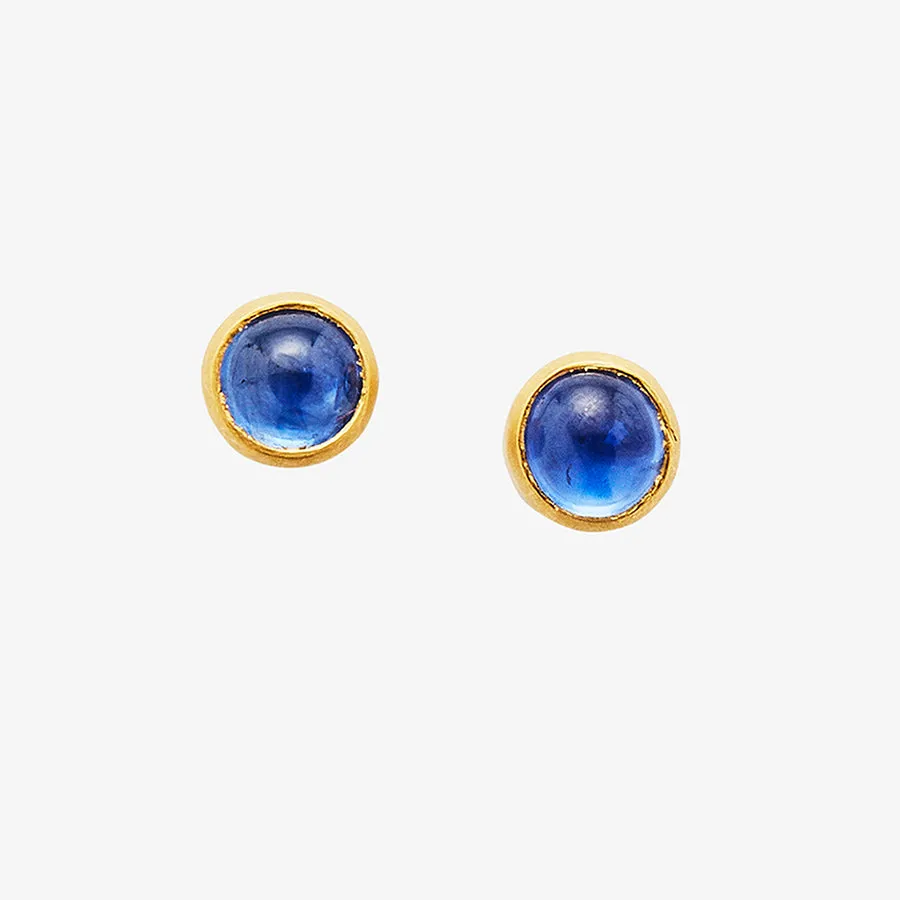 Sedona Cabochon Blue Sapphire Studs in 20K Peach Gold- 4mm