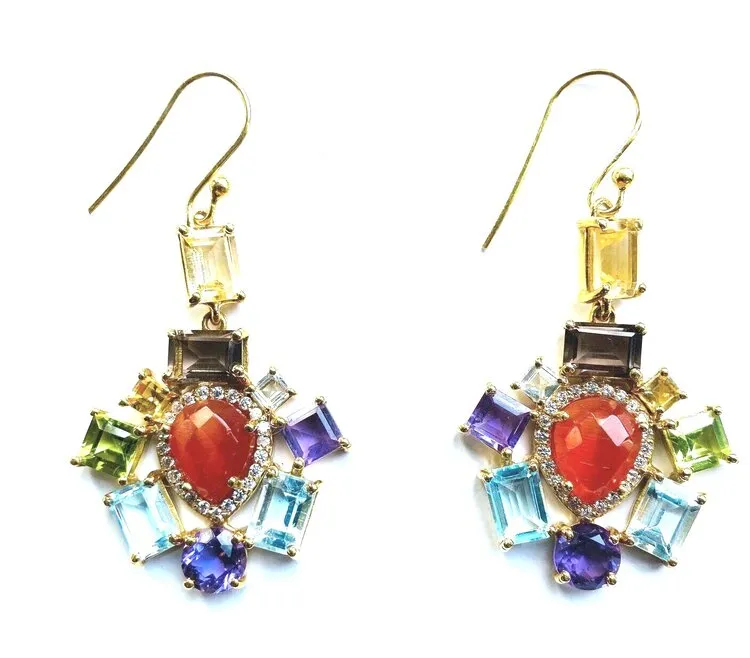 Semi Precious Multi Stone Drop Regal Earrings - Watermelon