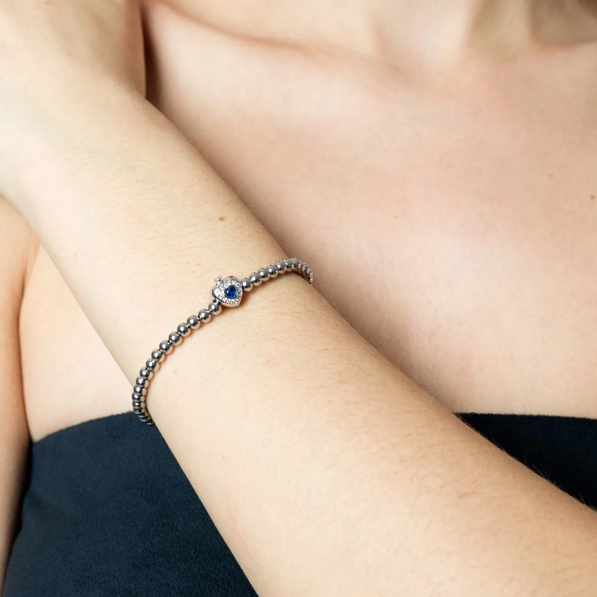 September | Sapphire Crystal Birthstone | Silver | Crystal Heart Bracelet