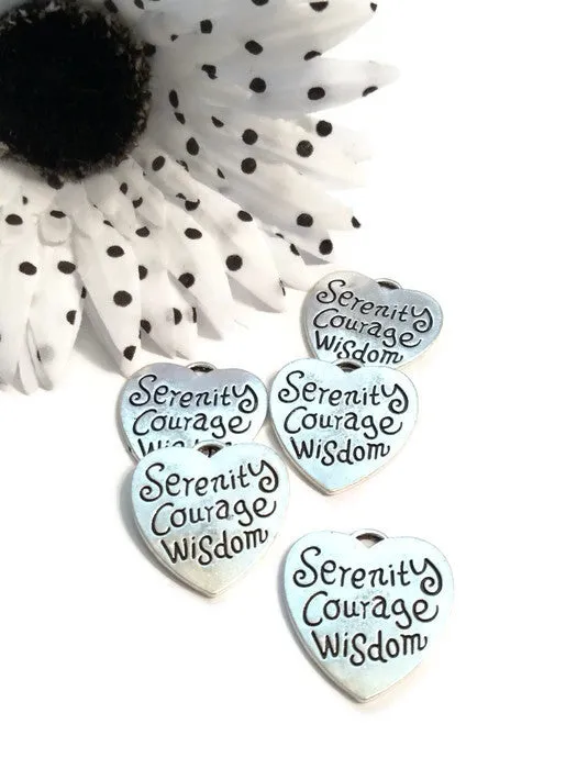Serenity Courage Wisdom Heart Pendant Charm