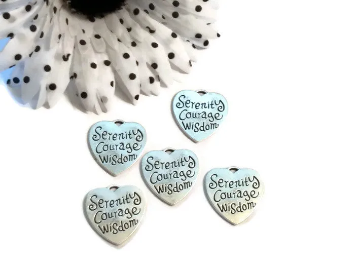 Serenity Courage Wisdom Heart Pendant Charm
