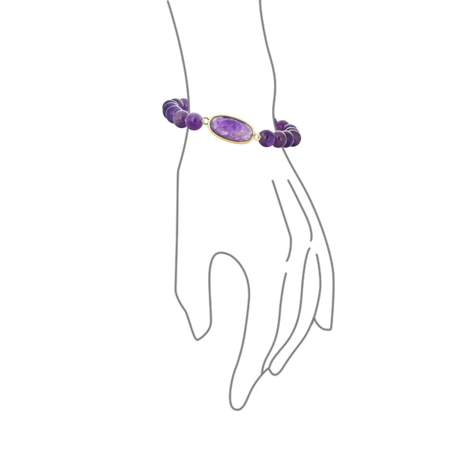 Set of 2 Boho Purple Amethyst & Green Agate Bead Stretch Bracelet Gold Plated