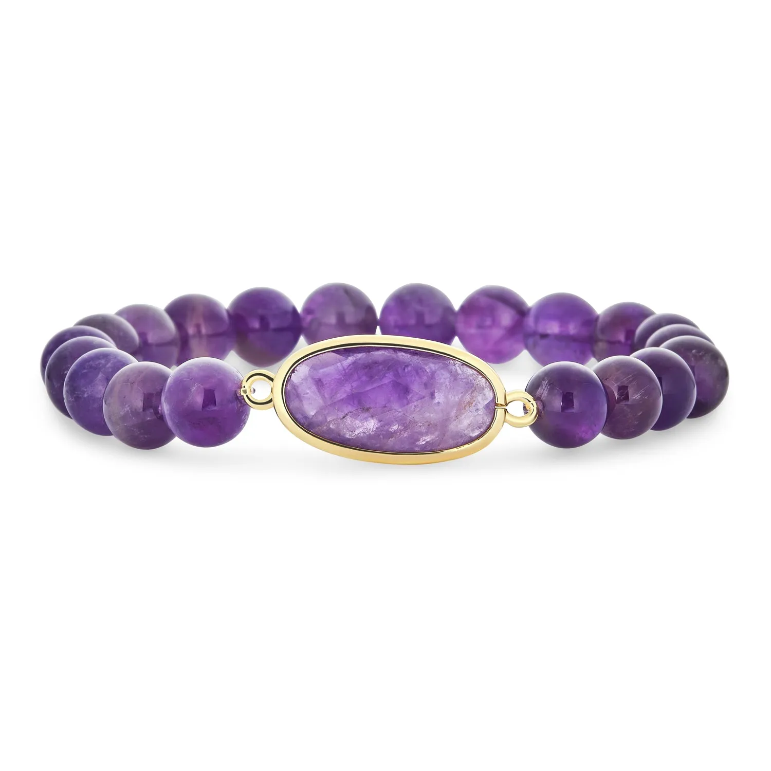 Set of 2 Boho Purple Amethyst & Green Agate Bead Stretch Bracelet Gold Plated