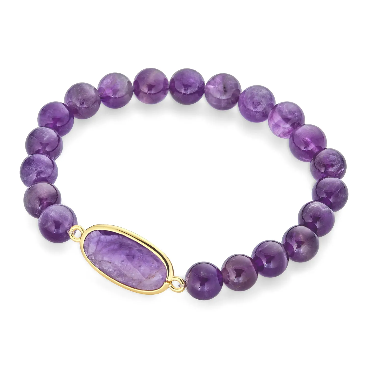 Set of 2 Boho Purple Amethyst & Green Agate Bead Stretch Bracelet Gold Plated