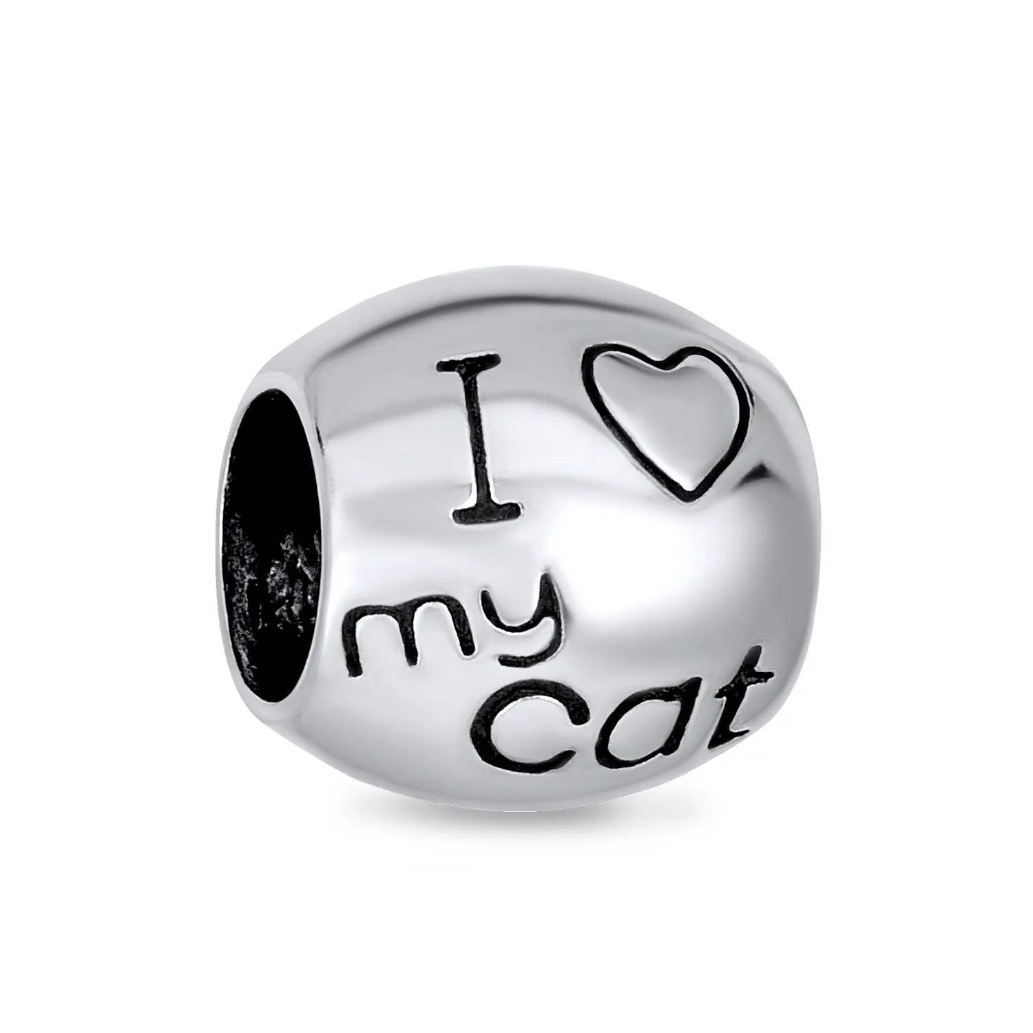 Set of 2 Kitten Black Cat & I Love My Cat Charm Bead Enamel Silver for Bracelet