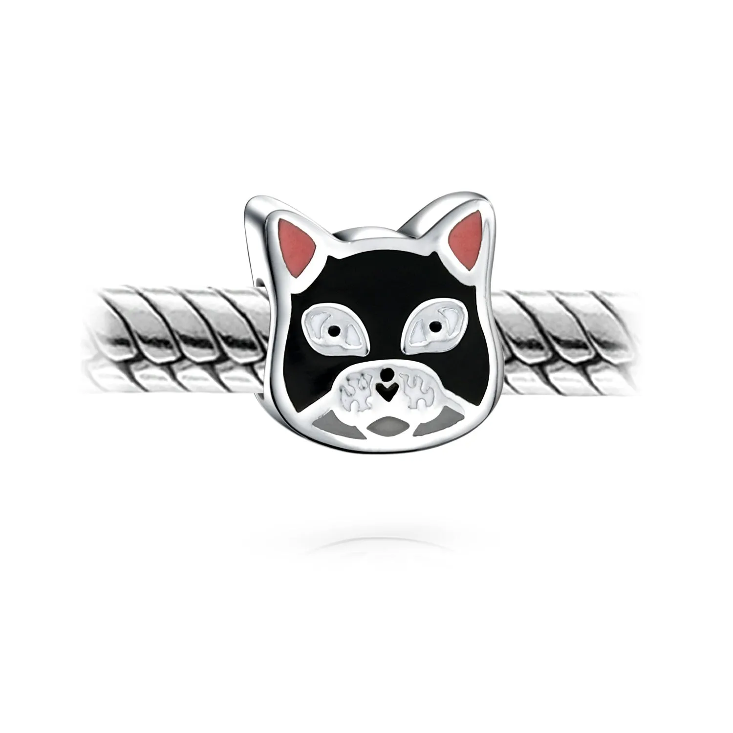 Set of 2 Kitten Black Cat & I Love My Cat Charm Bead Enamel Silver for Bracelet