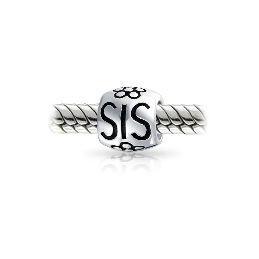 Set of 2 SIS and Heart Flower Filigree Round Bouquet Barrel Charm Bead Silver