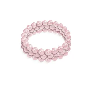 Set of 3 Stackable Stretch Bracelet with White Simulated Pearl 10MM Round Beads