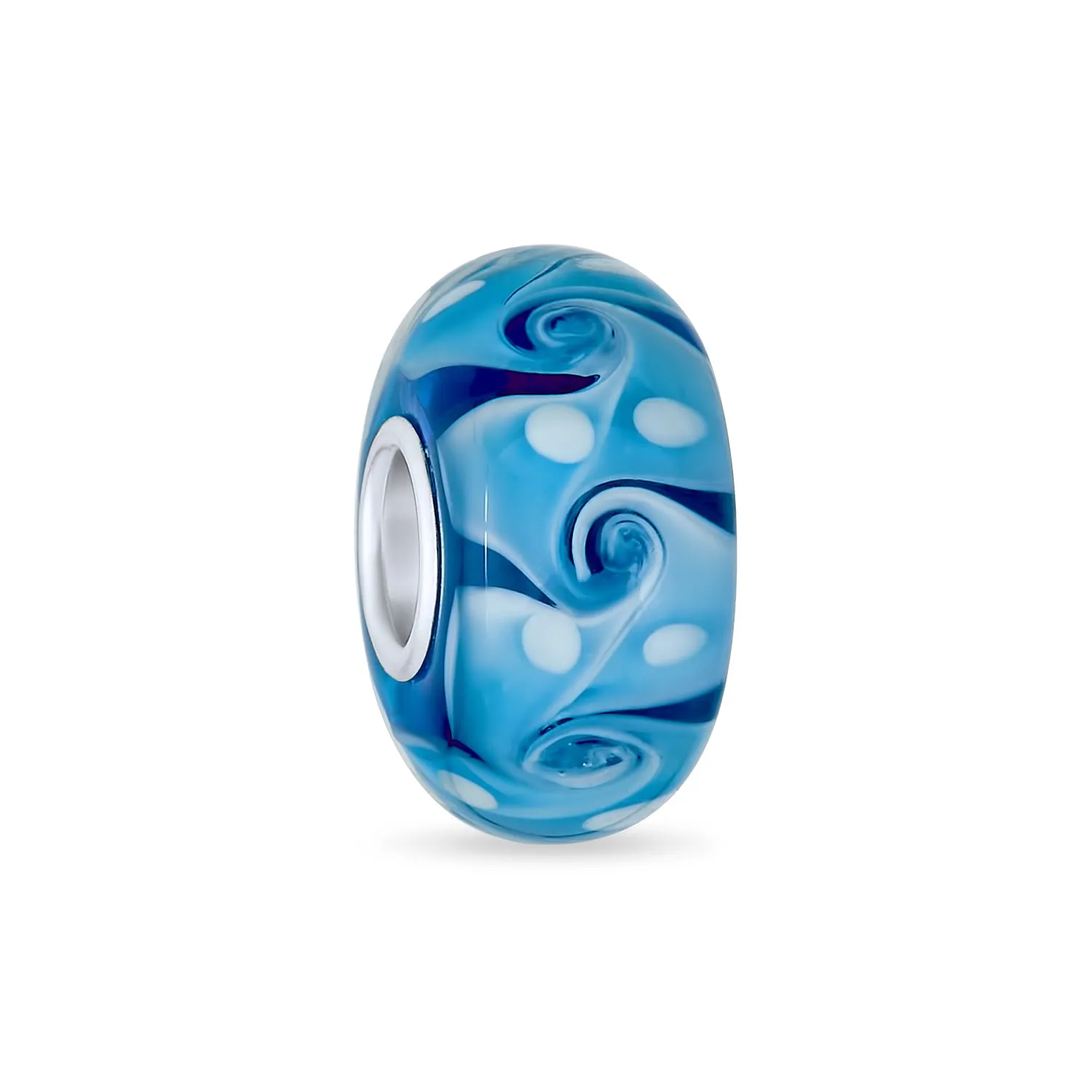 Set of 4 Murano Glass Charm Bead Blue Green Pink Aqua Swirl Spacer Silver Core