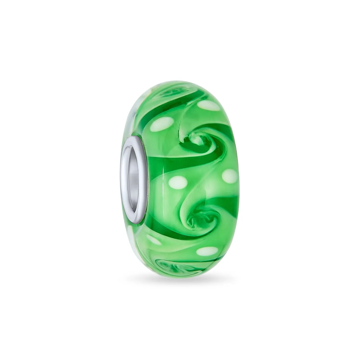 Set of 4 Murano Glass Charm Bead Blue Green Pink Aqua Swirl Spacer Silver Core