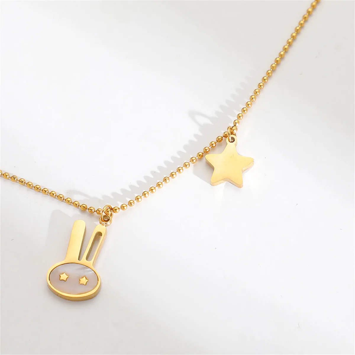 Shell & 18K Gold-Plated Star Rabbit Pendant Necklace