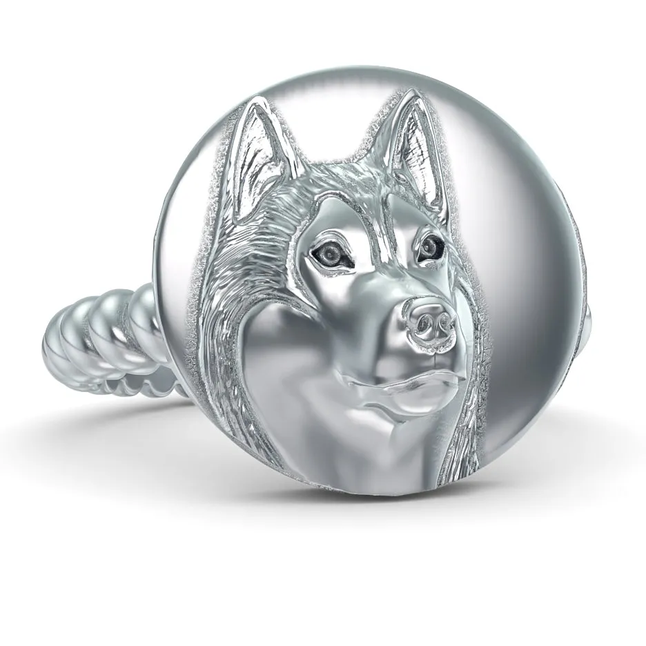 Siberian Husky Disk Twisted Wire Rope Ring