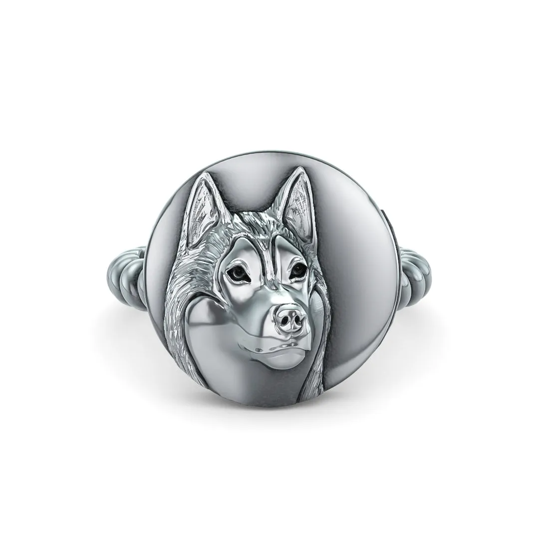 Siberian Husky Disk Twisted Wire Rope Ring