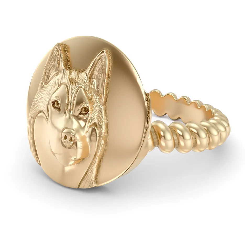 Siberian Husky Disk Twisted Wire Rope Ring