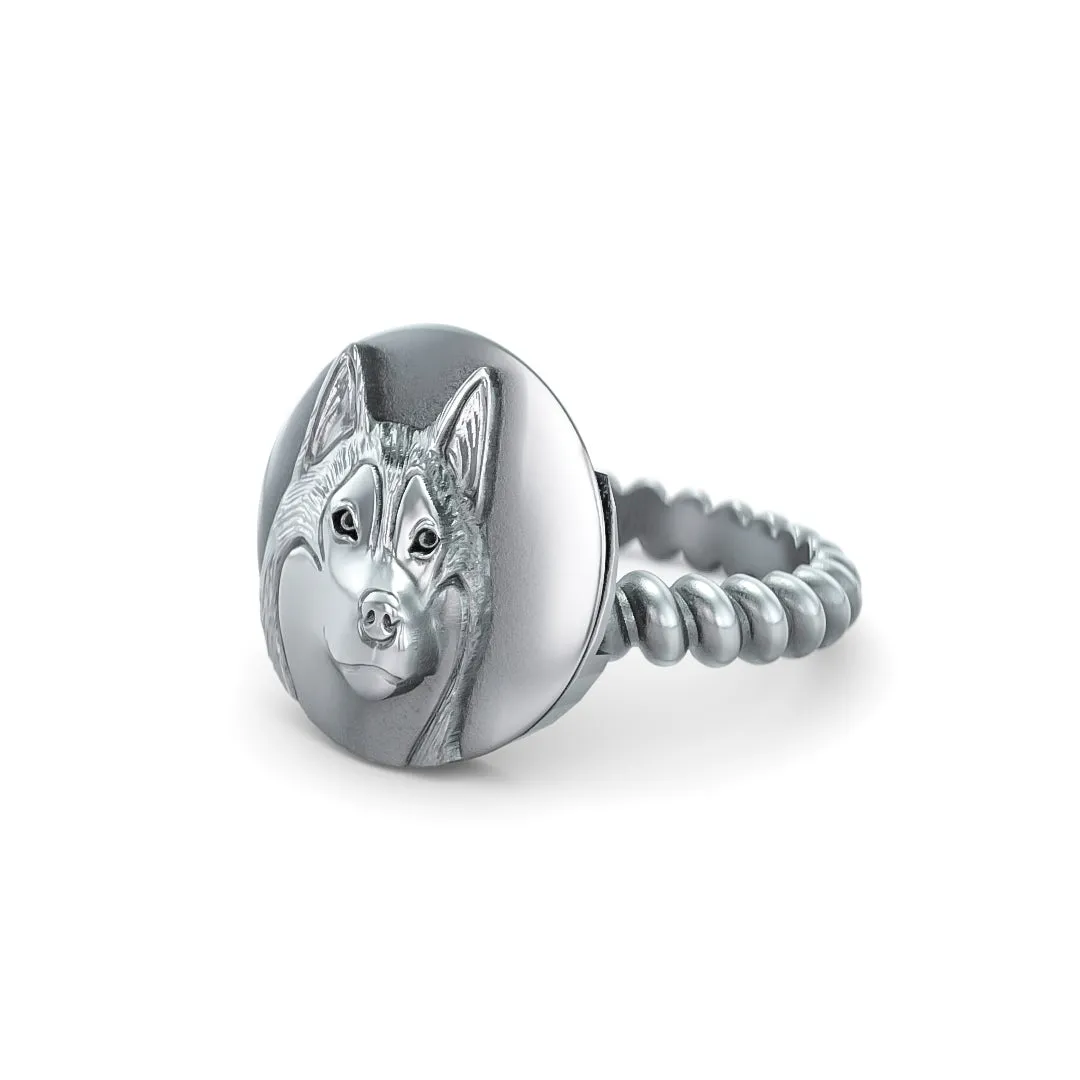 Siberian Husky Disk Twisted Wire Rope Ring