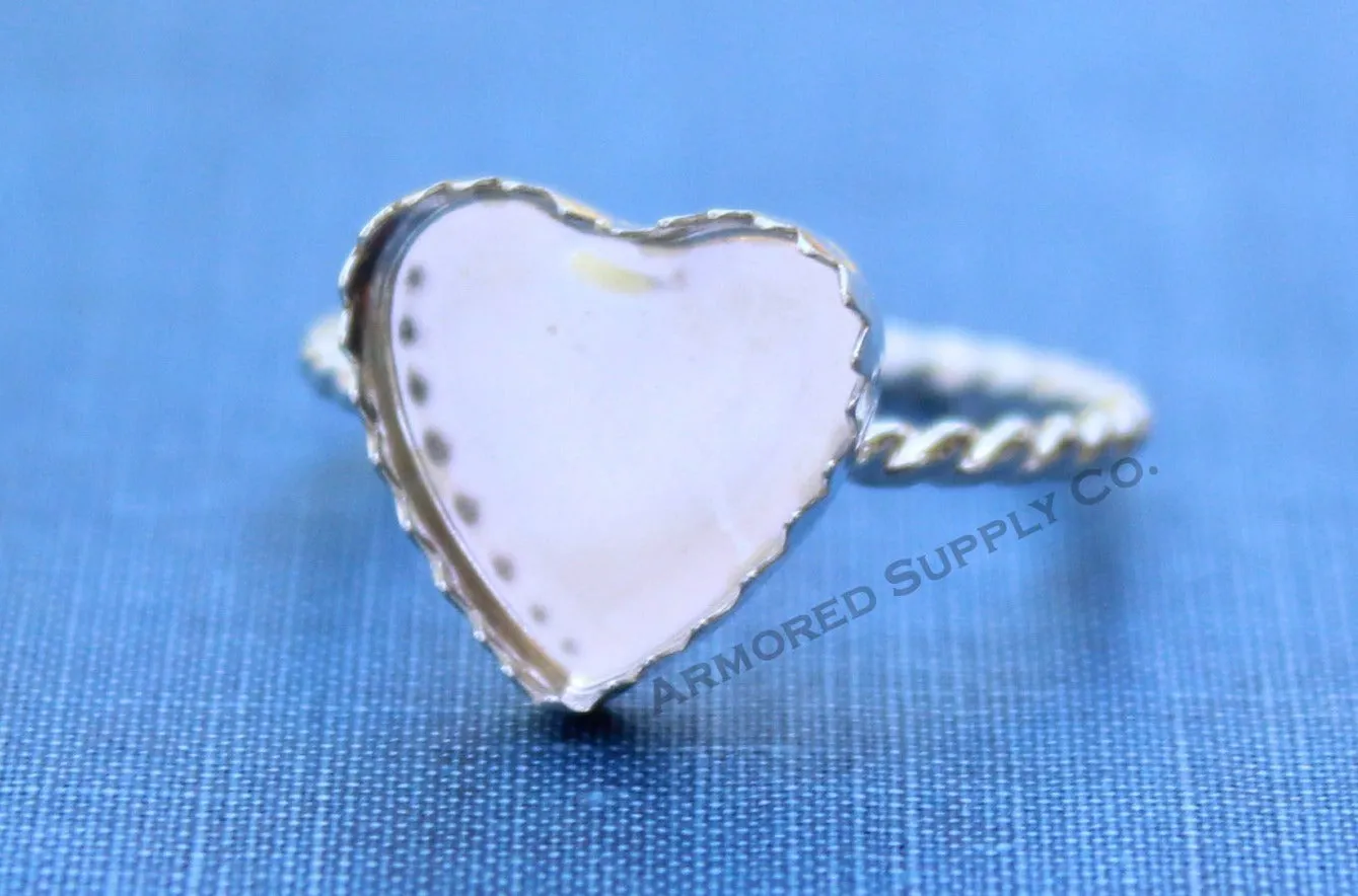 Silver 12mm Serrated Heart Bezel Cup Rope Ring blank
