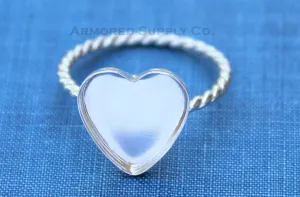 Silver 8mm 10mm 12mm Plain Heart Bezel Cup Rope Ring blank