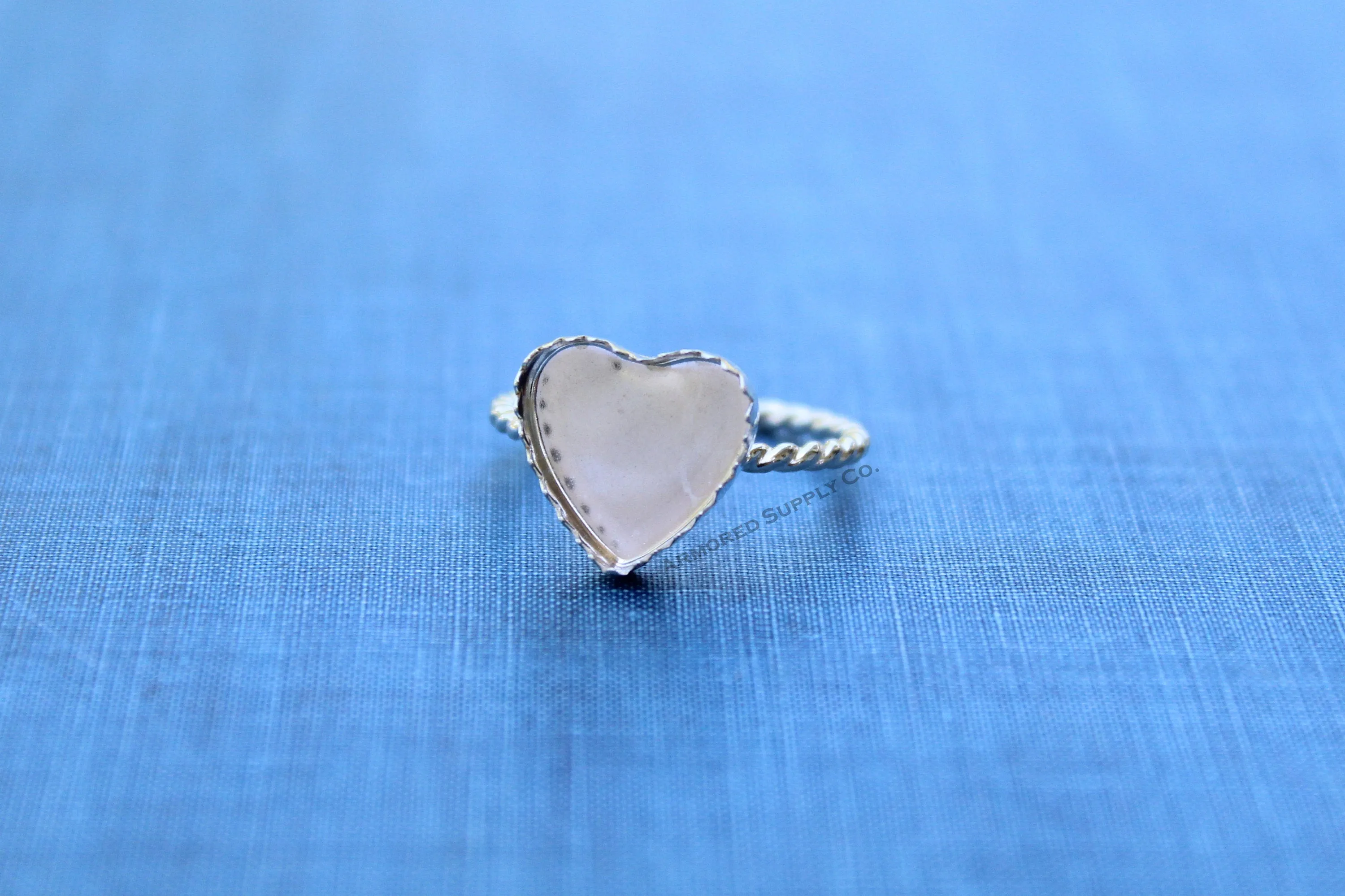 Silver 8mm Serrated Heart Bezel Cup Rope Ring blank