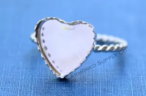 Silver 8mm Serrated Heart Bezel Cup Rope Ring blank