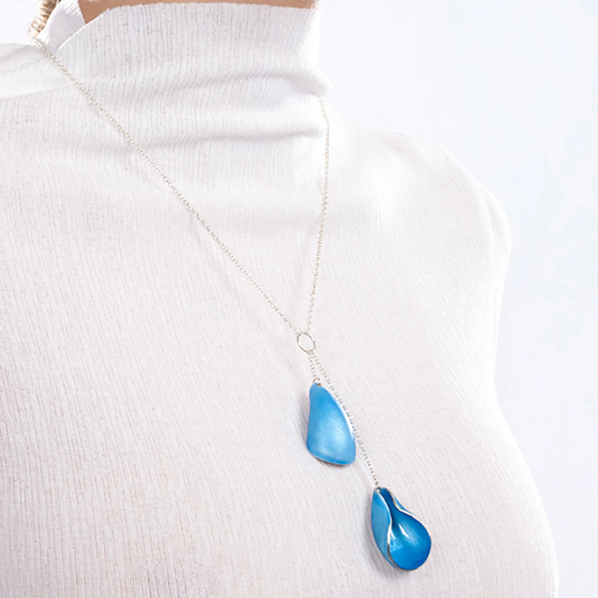 Silver and Turquoise Enamel Double ROM Necklace