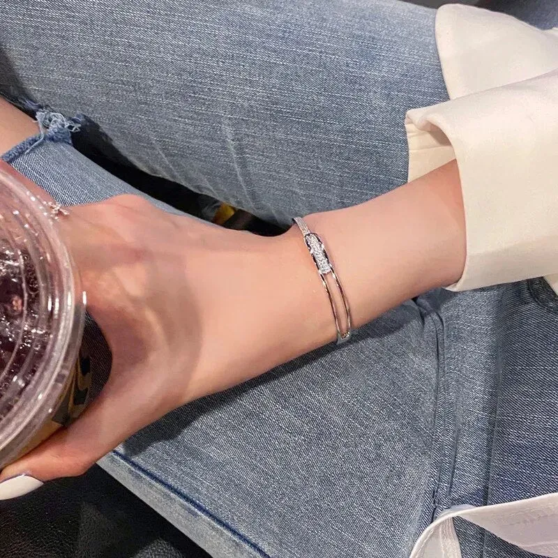 Silver Color Luxury Zircon Charm Bracelet &Bangle Handmade Party 2022 Fashion Korean Jewelry For Women Girls sl523