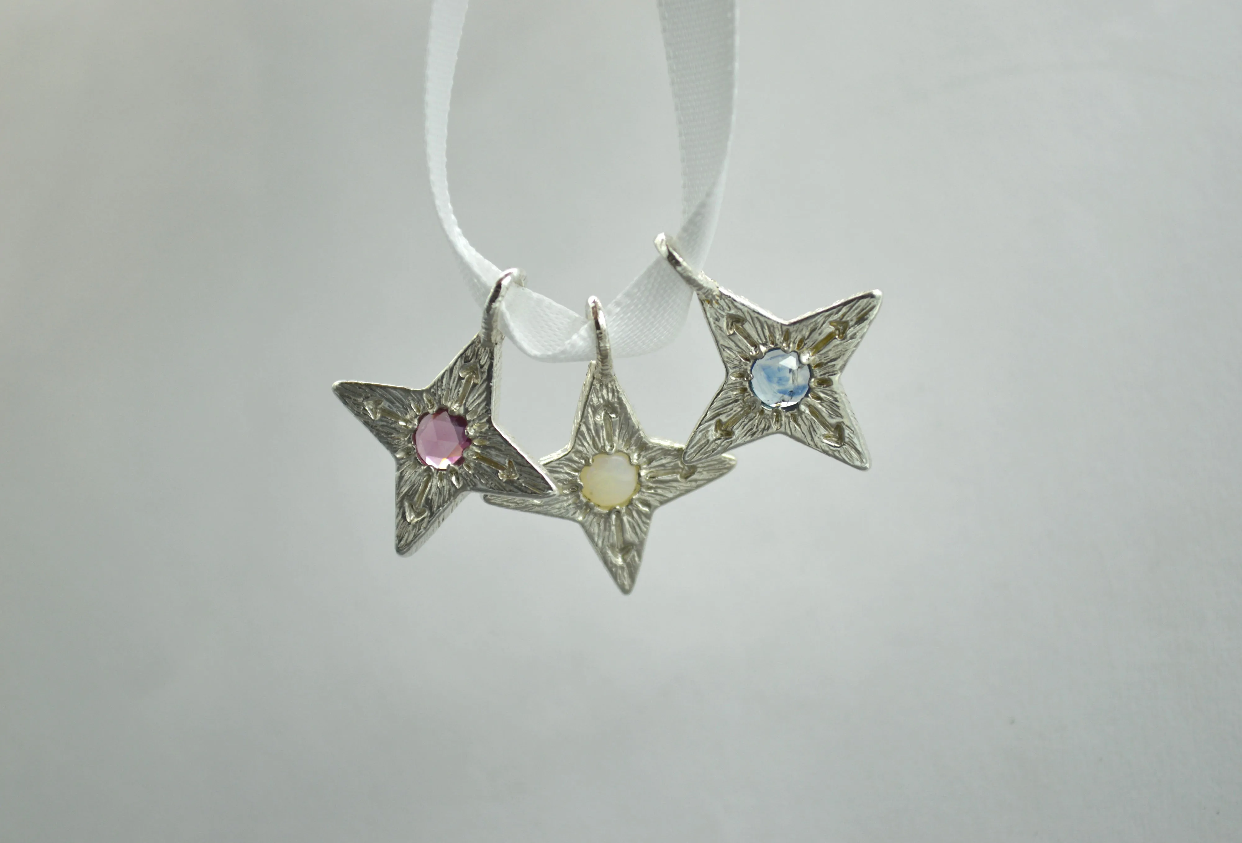 Silver Compass Star Pendant with Gemstone