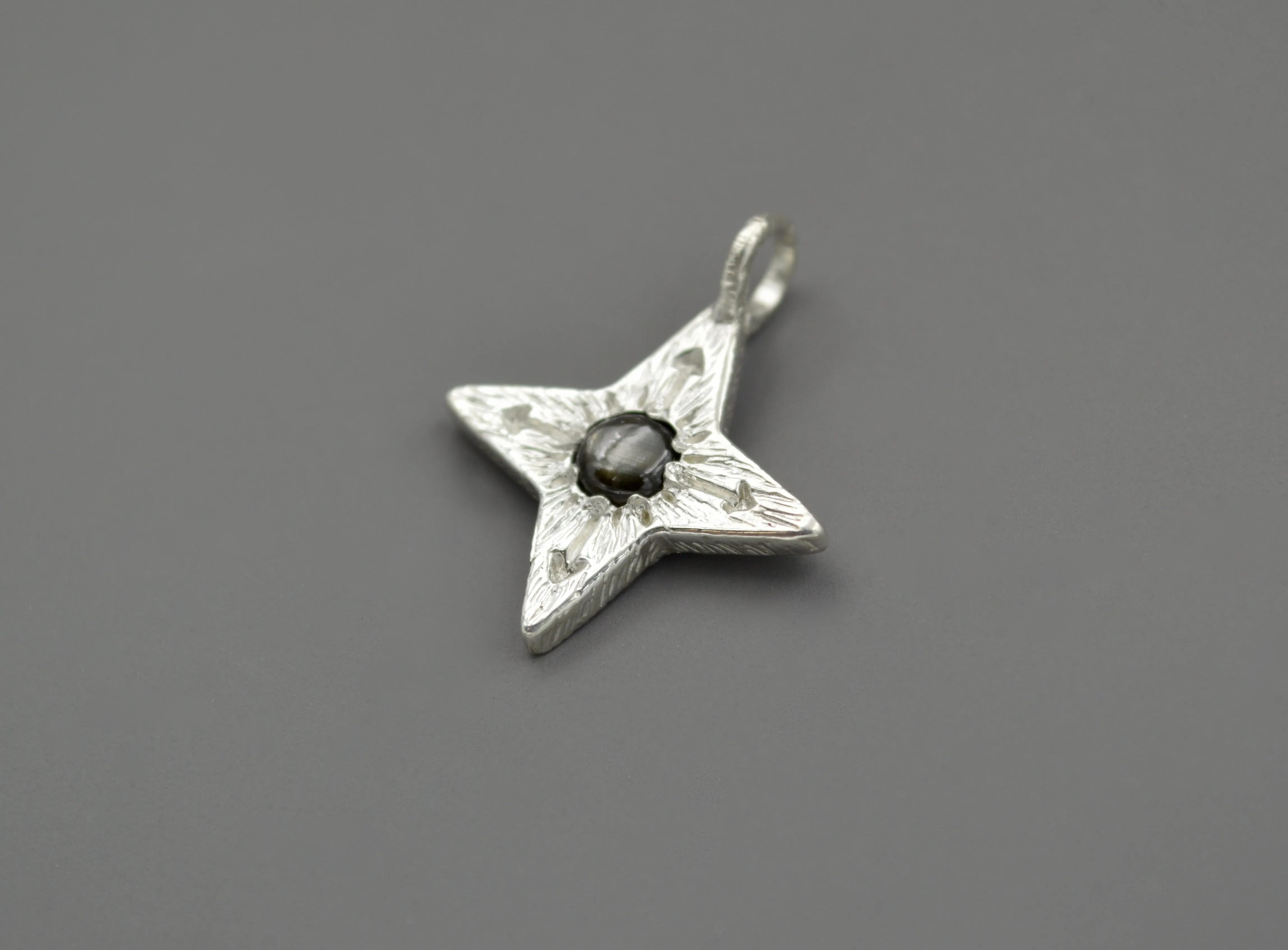 Silver Compass Star with Black Star Sapphire