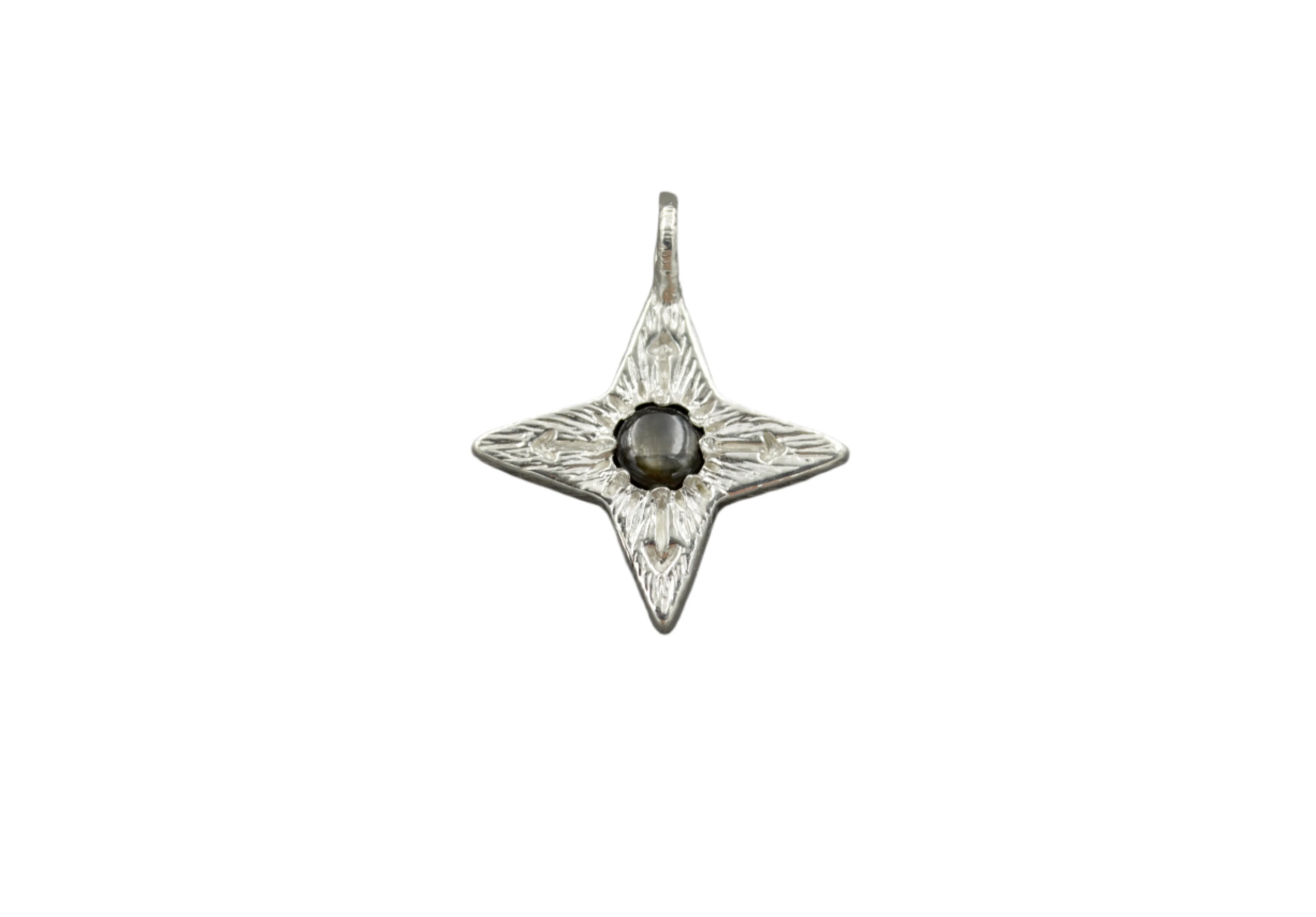 Silver Compass Star with Black Star Sapphire