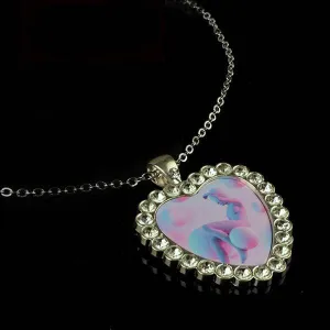 Silver Heart Shape Sublimation Pendant With Rhinestones