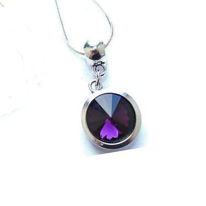 Silver Plated 'February Birthstone' Amethyst Colored Crystal Pendant Necklace