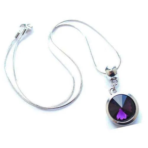 Silver Plated 'February Birthstone' Amethyst Colored Crystal Pendant Necklace