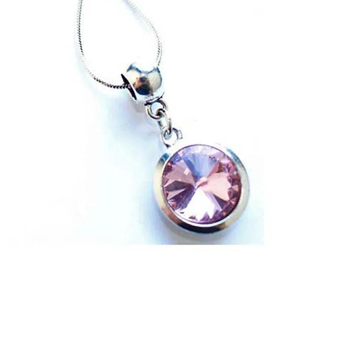 Silver Plated 'October Birthstone' Rose Colored Crystal Pendant Necklace