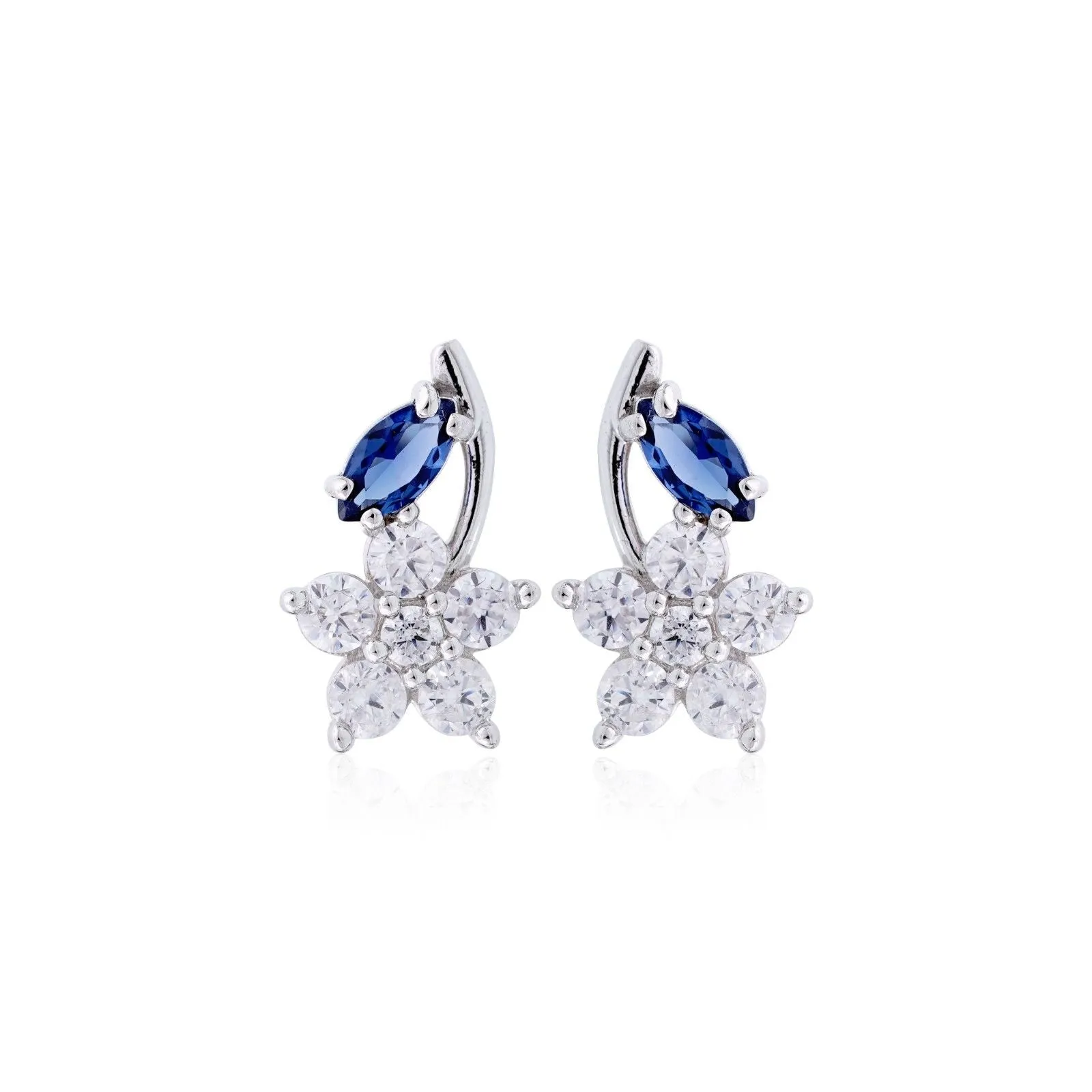 Silver Sapphire Blue Star Earrings