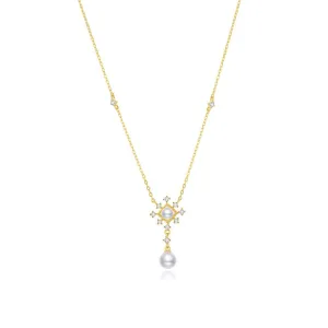 Silver Snowflake Vintage Pearl Necklace