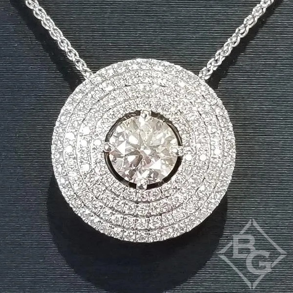 Simon G. Four Row Art Deco Style Diamond Halo Solitaire Pendant