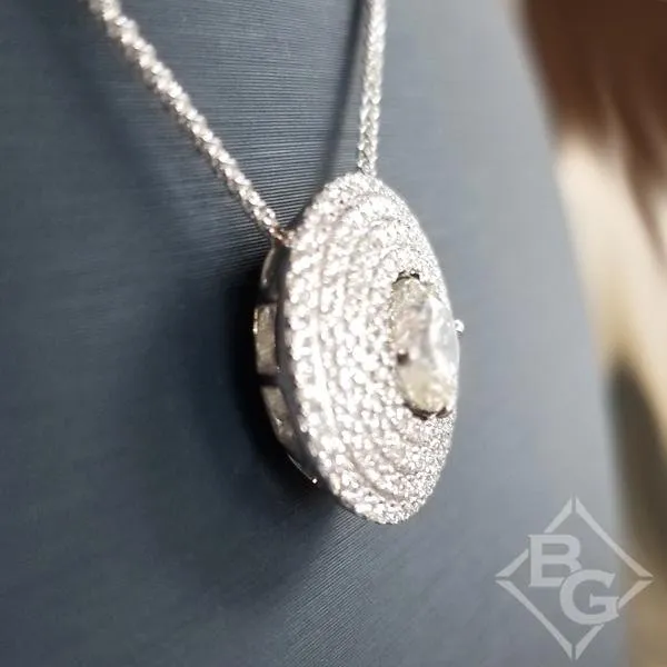 Simon G. Four Row Art Deco Style Diamond Halo Solitaire Pendant