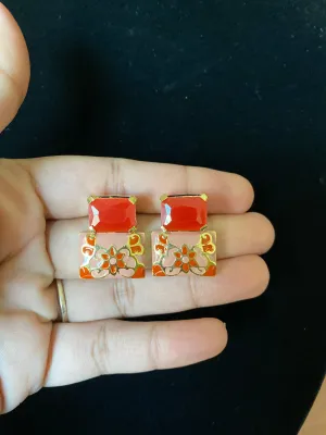 Small Enamel Earrings Red