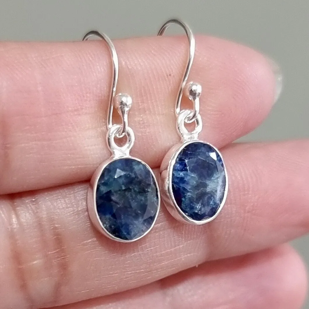 Small Oval Sapphire 925 Silver Dangle Earrings, E7S