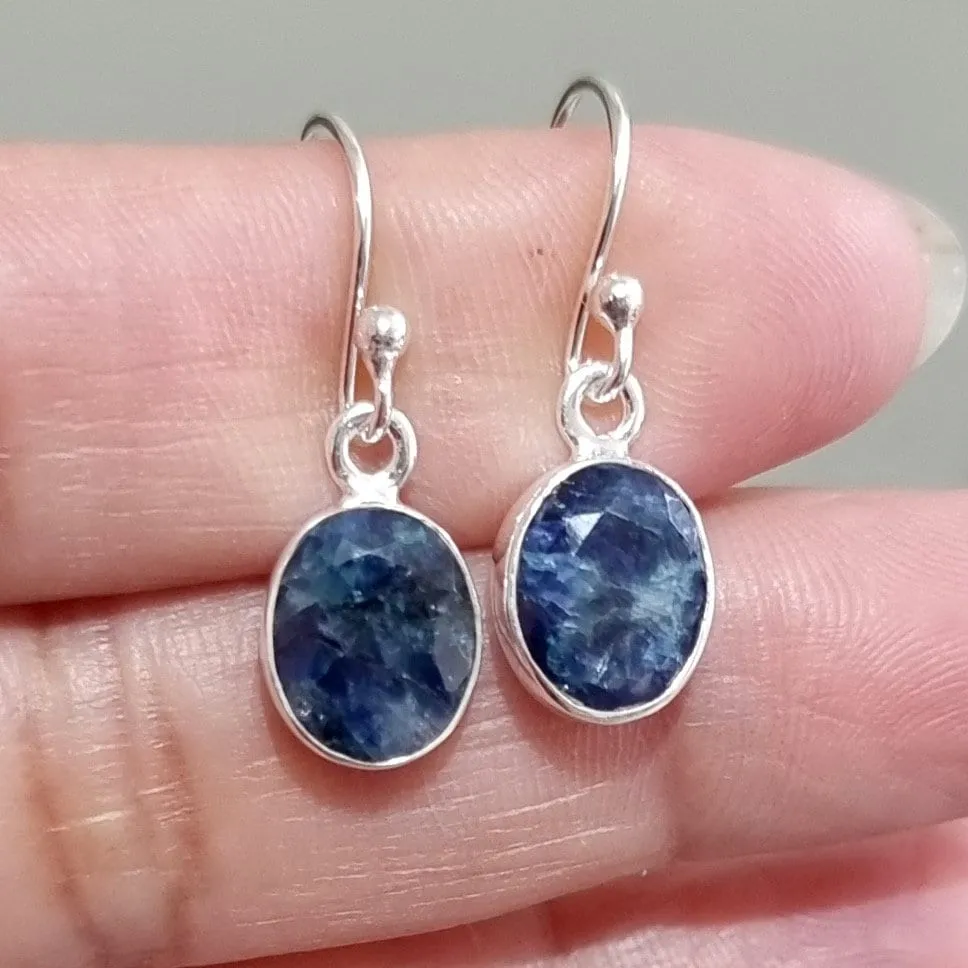 Small Oval Sapphire 925 Silver Dangle Earrings, E7S